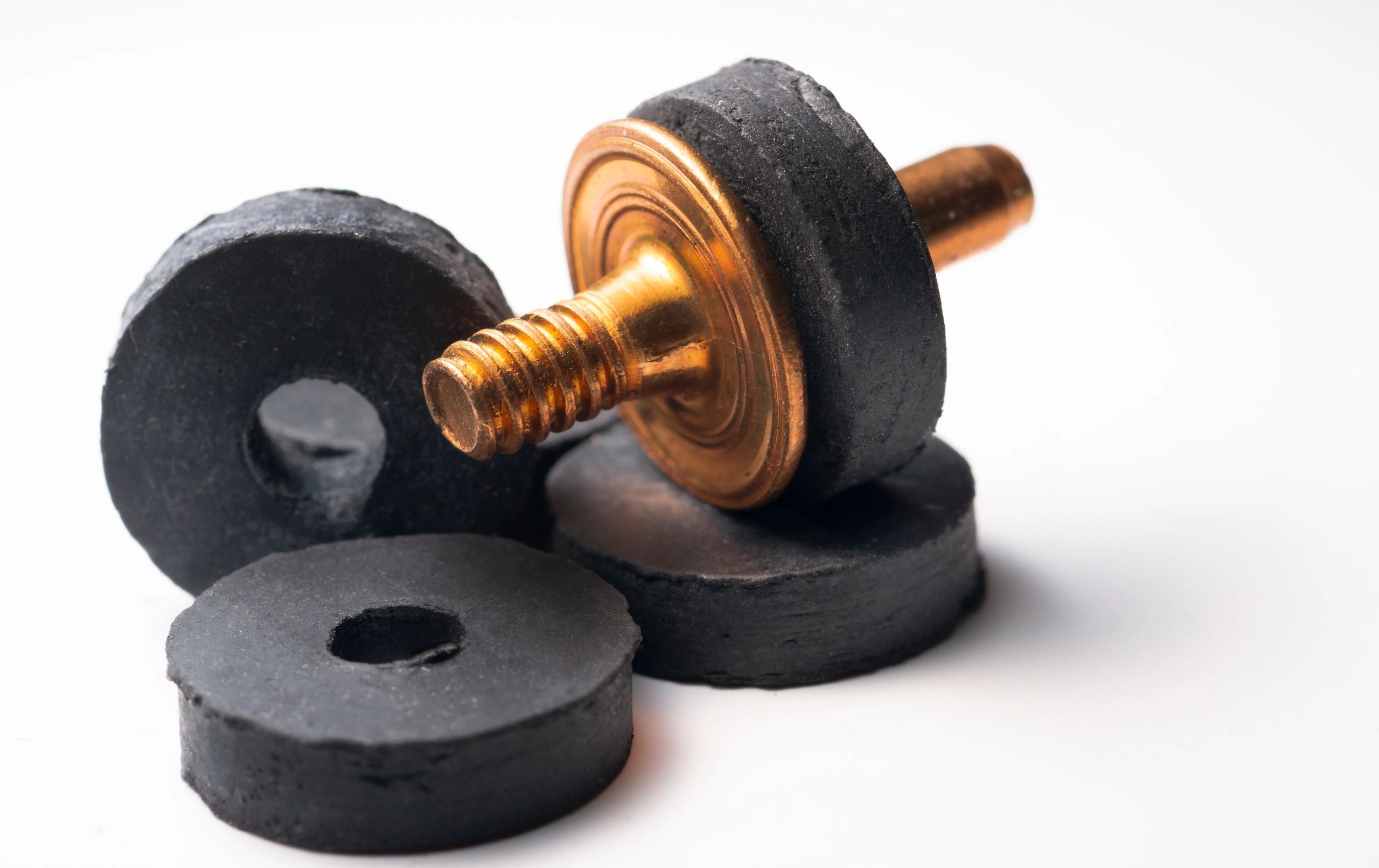 rubber flat faucet washers for common faucets on white background
