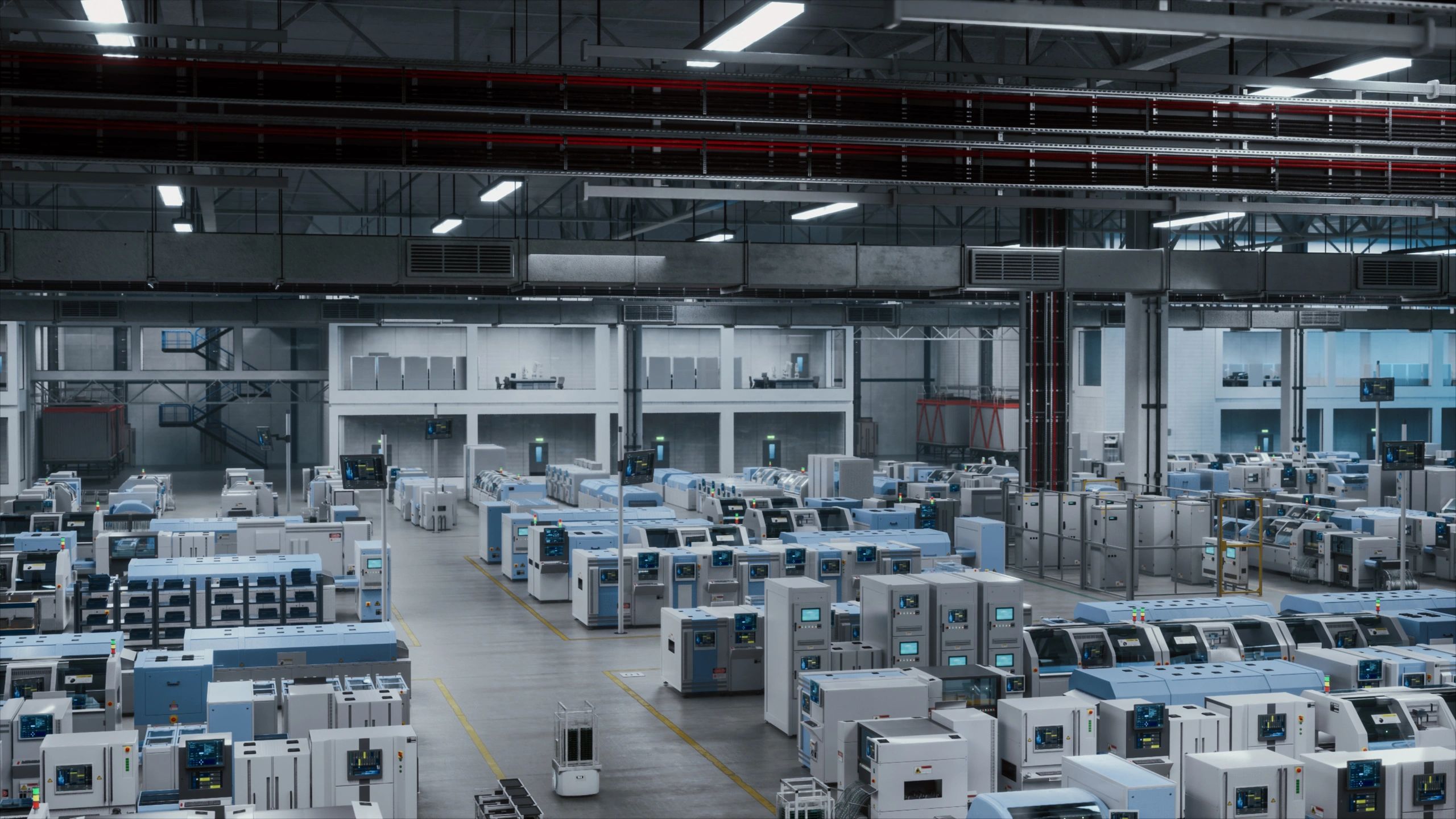 High-tech automated manufacturing facility with robotics